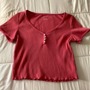 American Eagle Pink Henley Button Crop Top